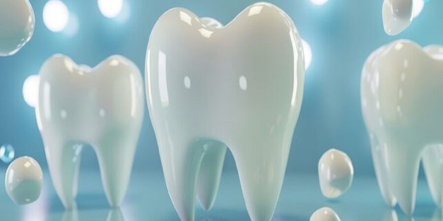 clean, pearly animated teeth with a blue background